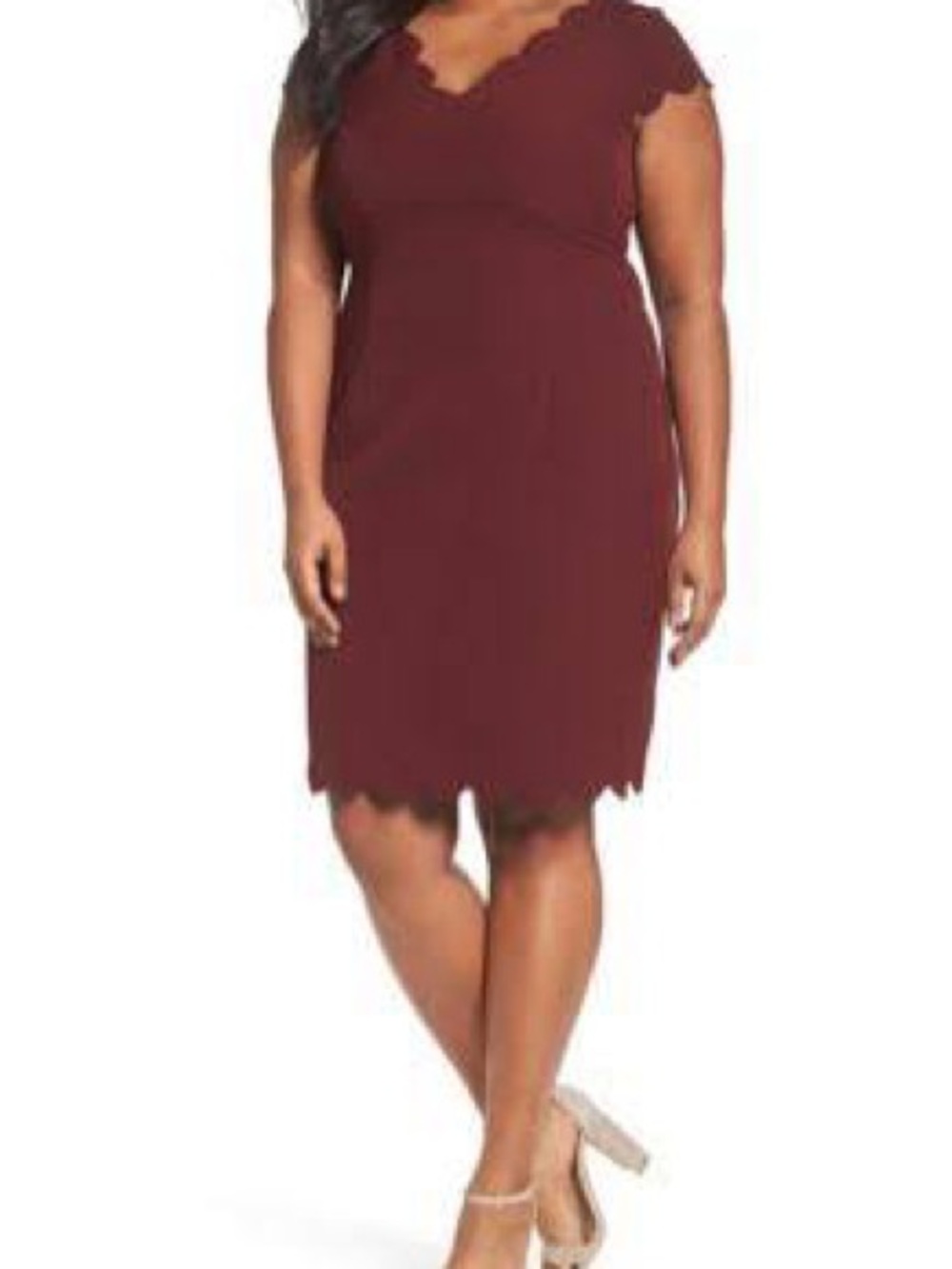 Adrianna Papell Scalloped Sheath Dress Marsala Burgundy 12 NWT